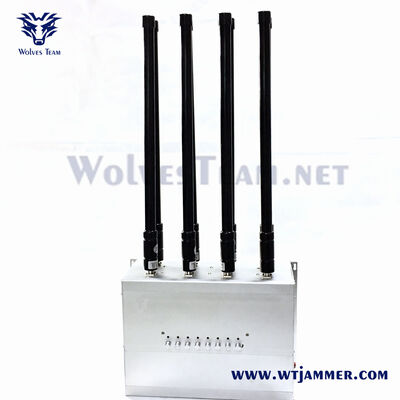 Buy Silver 80W 5G Jammer All Cell phone Signal Jammer With Built-in Power Supply online manufacture