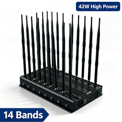 Buy 42W 14-Band Desktop Signal Jammer with Omnidirectional Antenna for 4G LTE 5G WiFi GPS VHF UHF Lojack online manufacture