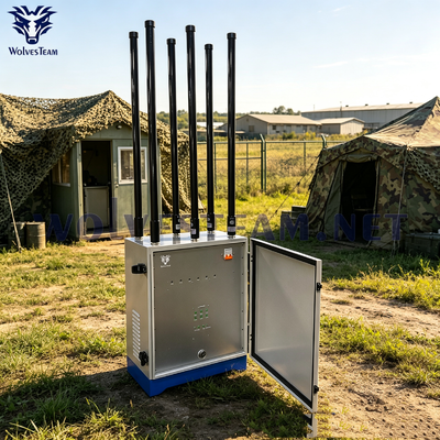Buy High Power 300W 6CH Outdoor Waterproof Omni-Directional Signal Jammer | 100–300m Shielding Range, Anti-Drone And Cellular Blocker For Armed Forces Camp Security online manufacture