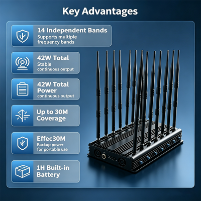 Buy 42W 14-Band Desktop RF Jammer with Omnidirectional Antenna for Office Privacy online manufacture