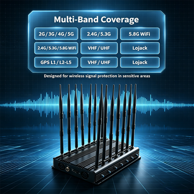 Buy 42W 14-Channel Desktop Signal Jammer with Omnidirectional Antenna for Conference Room Security online manufacture