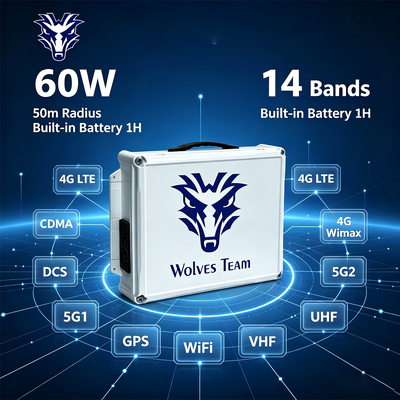 Buy 60W 14-Band Desktop Signal Jammer with Built-in Battery for 4G LTE 5G WiFi GPS VHF UHF Lojack online manufacture