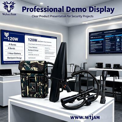 Buy 120W Backpack Drone Jammer with 4 Bands GPS L1 L2 WiFi 2.4G 5.8G and 1 Hour Battery for VIP Protection online manufacture