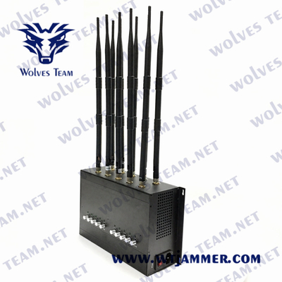 DCS GSM GPS WIFI 50m Cell Phone Signal Jammer 3G 4G 5G 10 Antennas UHF VHF