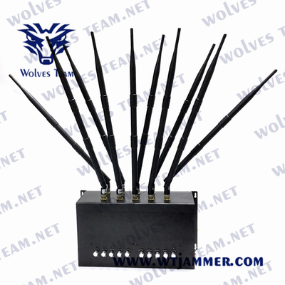 DCS GSM GPS WIFI 50m Cell Phone Signal Jammer 3G 4G 5G 10 Antennas UHF VHF