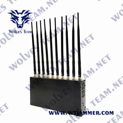 UHF VHF Indoor Signal Jammer 12W 3G 4G GPS WiFi LoJack 10 Antenna