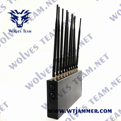 UHF VHF Indoor Signal Jammer 12W 3G 4G GPS WiFi LoJack 10 Antenna