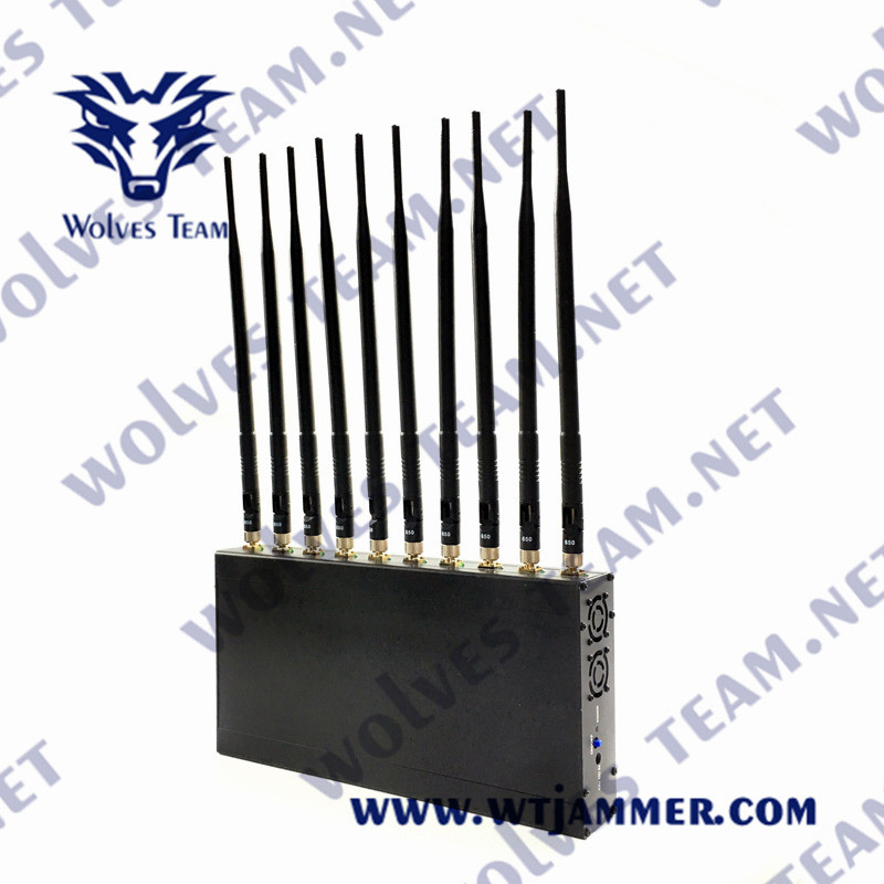 UHF VHF Indoor Signal Jammer 12W 3G 4G GPS WiFi LoJack 10 Antenna