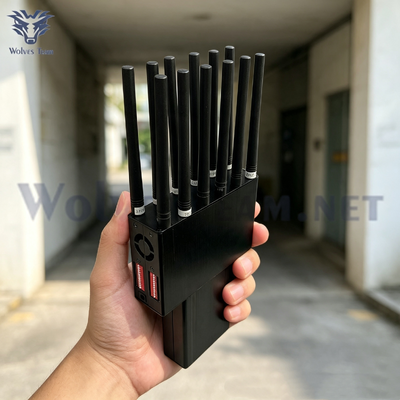 Handheld Adjustable 12‑Antenna 12W Powerful 2G 3G 4G 5G GPS Phone Signal Jammer with LCD Digital Display Screen