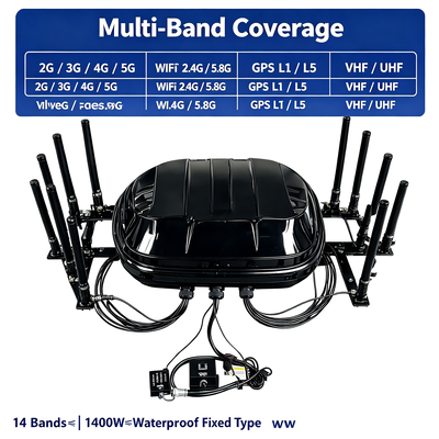1400W Total Output Power IP65 Waterproof & Dustproof 14 Critical Frequency Bands Signal Jammer RF Jammer