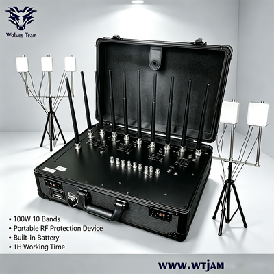100W 10-Band Portable Signal Jammer with 30-100M Range for 5G 4G WiFi CDMA GSM PCS Blocking