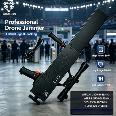 80W 4-Band Portable Drone Jammer with 500-1000m Range Anti Drone Signal Blocker